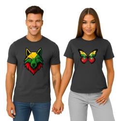 Tamsiai pilkų marškinėlių komplektas Vilkas-drugelis