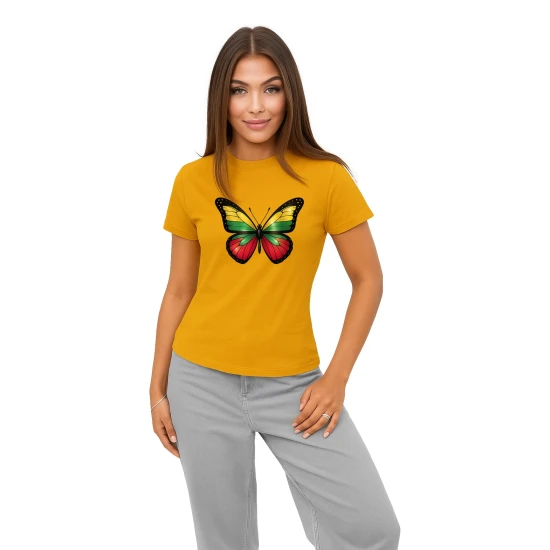 Moteriški ryškiai geltoni marškinėliai Drugelis PK4025