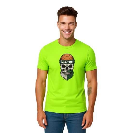 Vyriški žali neoniniai marškinėliai Kaukolė su kamuoliu PK4022