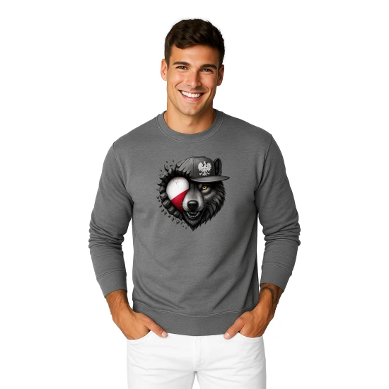 Vyriškas pilkas džemperis Lenkija vilkas PK4036