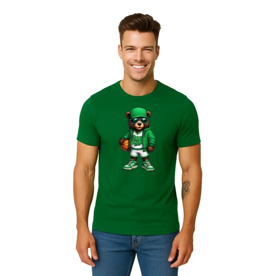 Vyriški tamsiai žali marškinėliai Meškinas su kamuoliu-džemperiu PK4019