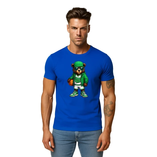 Vyriški mėlyni marškinėliai Meškinas su kamuoliu-džemperiu PK4019