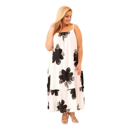 Moteriška balta su juodomis gėlėmis suknelė Honey 33249