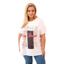 Moteriški balti su tamsiai mėlyna detale marškinėliai Day dream