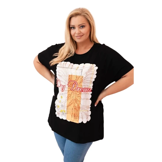 Moteriški juodi su oranžine detale marškinėliai Day dream 33319