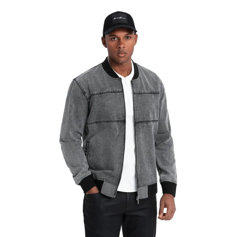 Men's bomber style grey jacket Norvi V1 OM-JADJ-0163