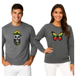 Pilkos spalvos džemperių komplektas drugelis-kaukolė su vyčiu