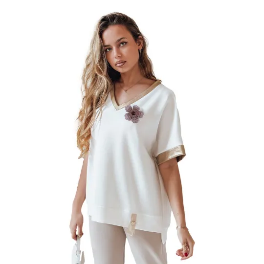Women's oversized white Shine T-shirt RY2913