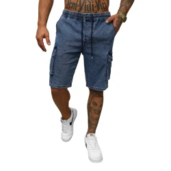 Vyriški džinsiniai tamsiai mėlyni šortai Walker