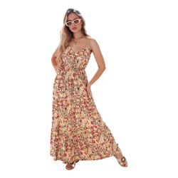 Moteriška ilga su violetinėmis gėlėmis suknelė Flori