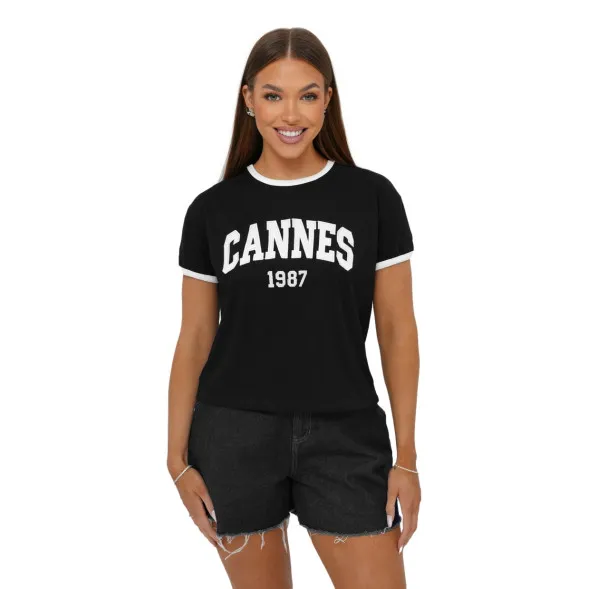 Moteriški juodos spalvos marškinėliai Cannes JS/R62184