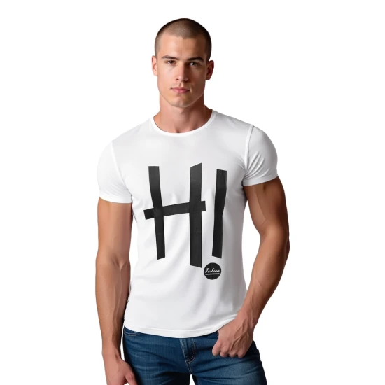 Vyriški baltos spalvos marškinėliai Hi Marškinėliai su užrašais