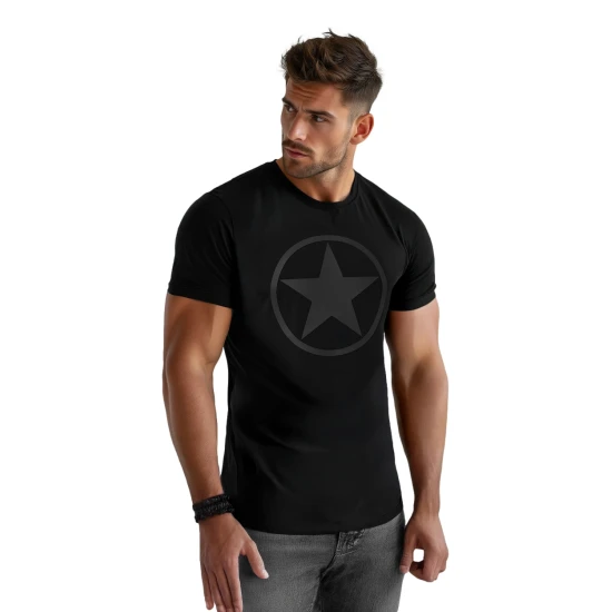 Vyriški juodos spalvos marškinėliai Star Marškinėliai su užrašais