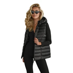 Moteriška juoda liemenė su gobtuvu Senti