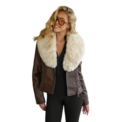 Moteriška ruda odinė striukė su kailiuku Laser