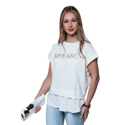 Moteriški baltos spalvos marškinėliai Dreams Marškinėliai su užrašais