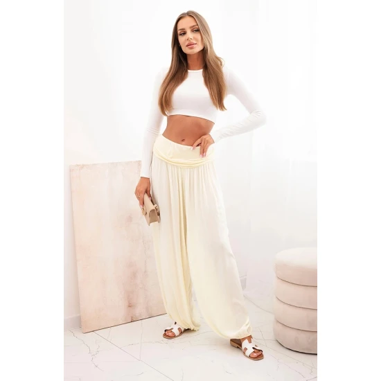 Moteriškos švisiai geltonos kelnės su klostėmis Prosa Džinsai ir Kelnės