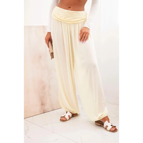 Moteriškos švisiai geltonos kelnės su klostėmis Prosa Džinsai ir Kelnės