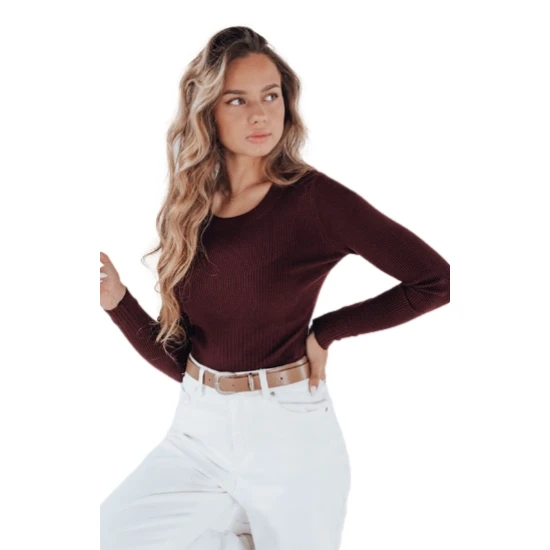 Moteriškas rudas megztinis Gino Moteriški megztiniai