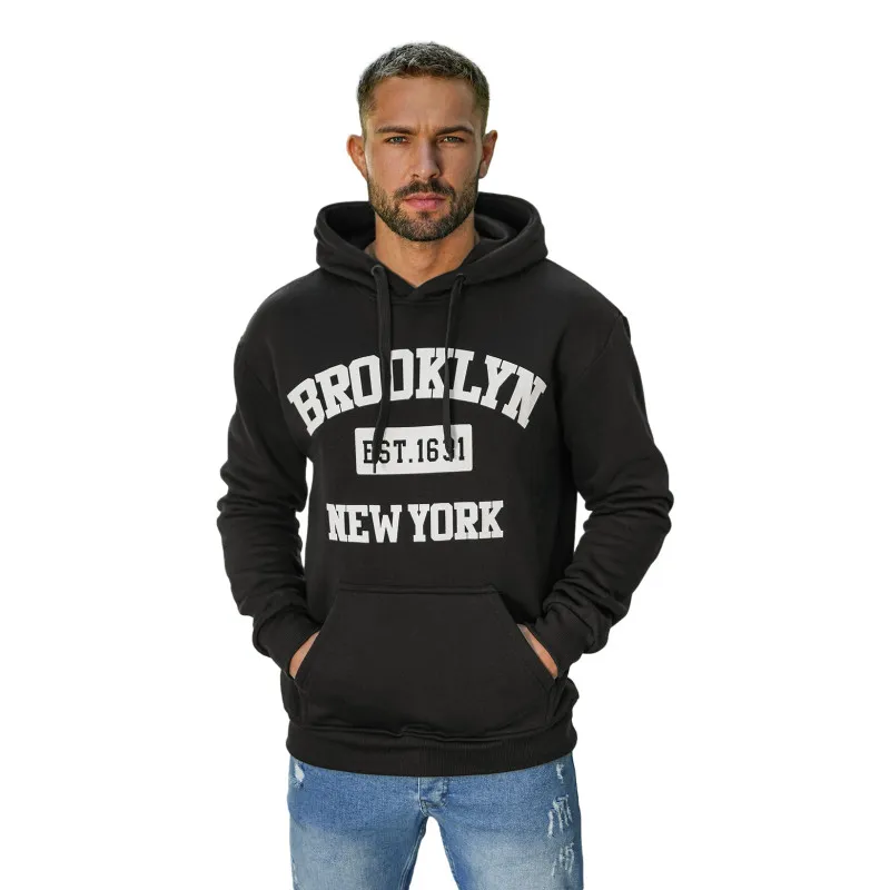 Vyriškas juodas džemperis Brooklyn Vyriški džemperiai su gobtuvu