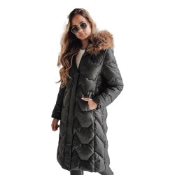 Naiste pikk must jakk pruuni karusnahaga Inter