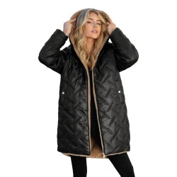 Moteriška žieminė dvipusė juoda striukė su gobtuvu Ela