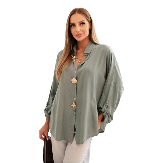 Moteriški chaki spalvos marškiniai Lens Palaidinės ir marškiniai