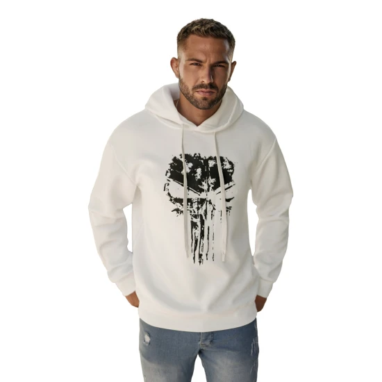 Vyriškas baltas džemperis su gobtuvu  Skull Džemperiai su gobtuvu