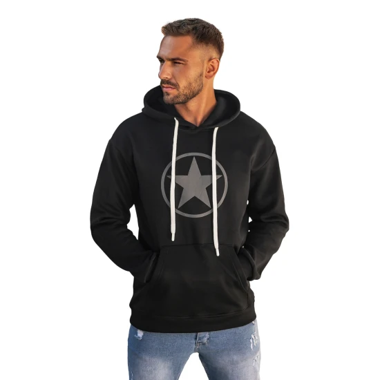 Vyriškas juodas džemperis su gobtuvu Militry Džemperiai su gobtuvu