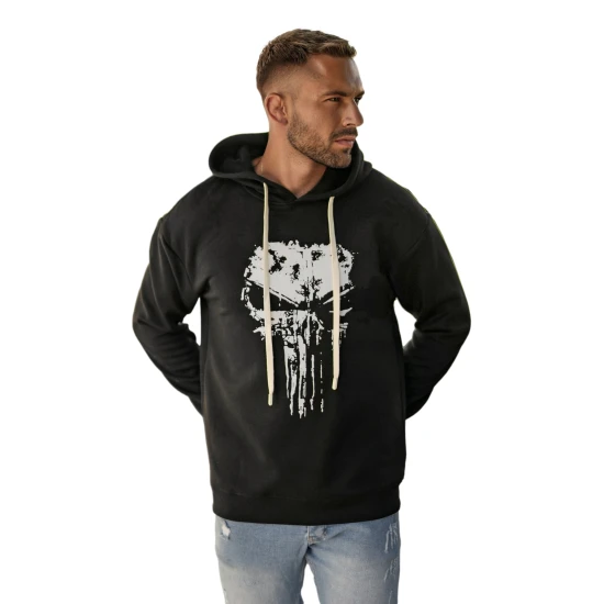 Vyriškas juodas džemperis su gobtuvu  Skull Džemperiai su gobtuvu