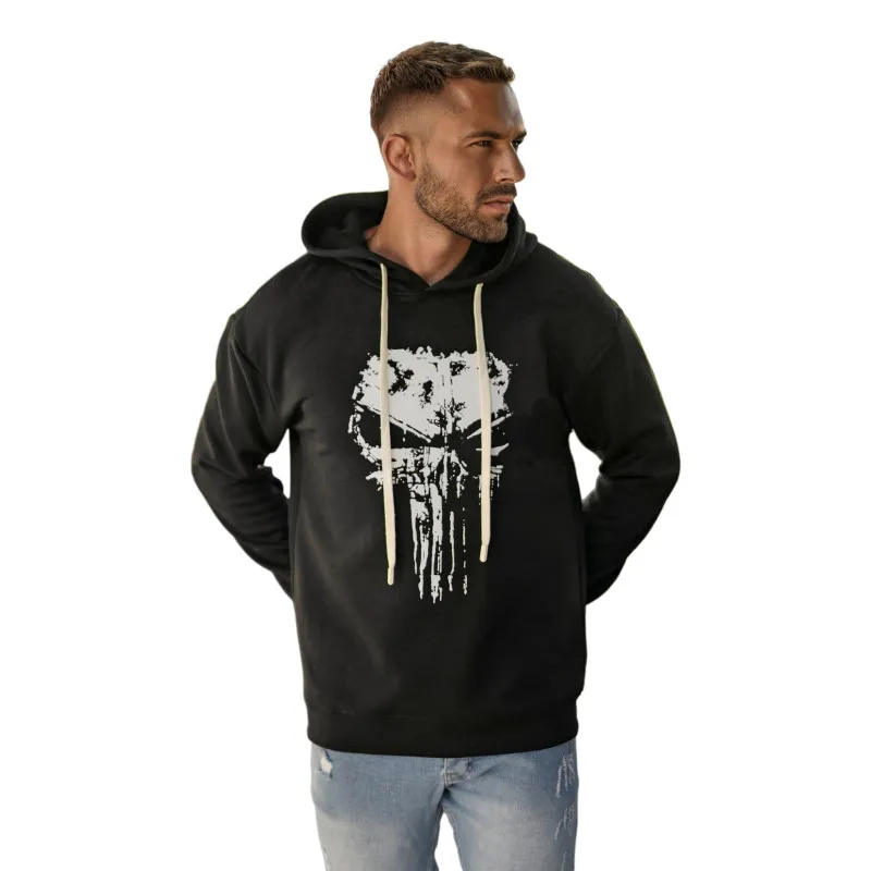 Vyriškas juodas džemperis su gobtuvu  Skull Džemperiai su gobtuvu