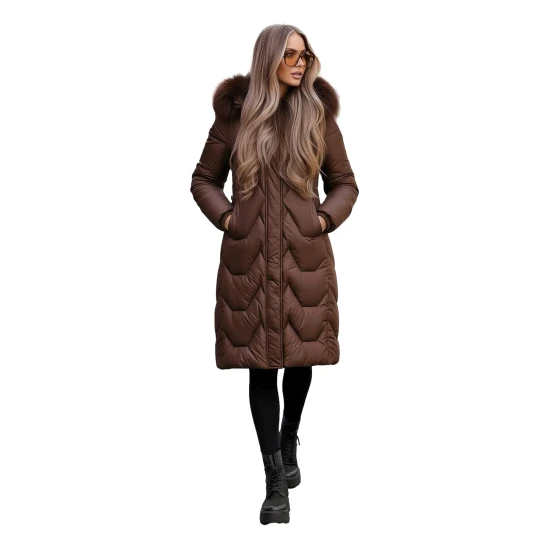 Žieminė ilga moteriška ruda striukė Klein Moteriškos striukės