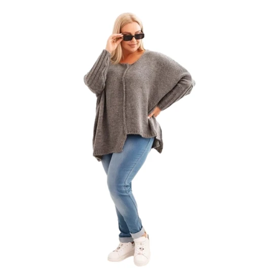 Moteriškas tamsiai pilkas megztinis Lori PLIUS dydis moterims