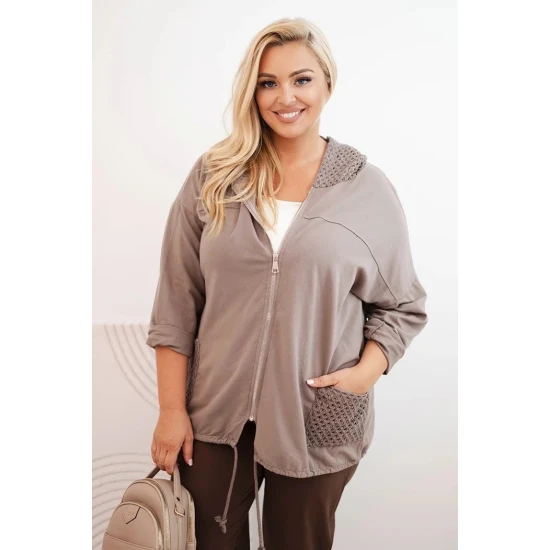 Moteriškas pilkas megztinis su gobtuvu Alba Moteriški megztiniai