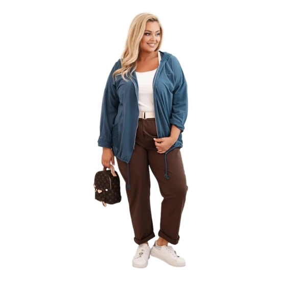 Moteriškas mėlynas megztinis su gobtuvu Alba Moteriški megztiniai