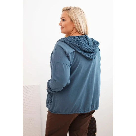 Moteriškas mėlynas megztinis su gobtuvu Alba Moteriški megztiniai