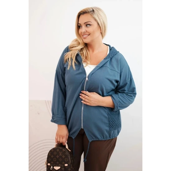 Moteriškas mėlynas megztinis su gobtuvu Alba Moteriški megztiniai