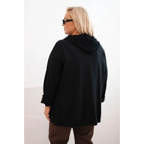 Moteriškas juodas megztinis su gobtuvu Alba Moteriški megztiniai