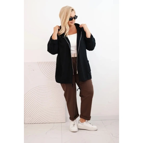 Moteriškas juodas megztinis su gobtuvu Alba Moteriški megztiniai