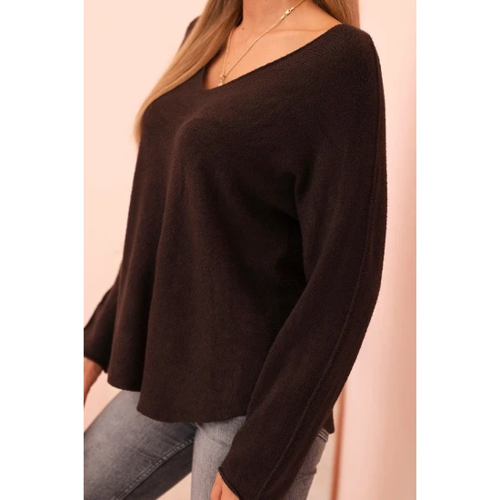 Moteriškas tamsiai ruda megztinis Remo Moteriški megztiniai