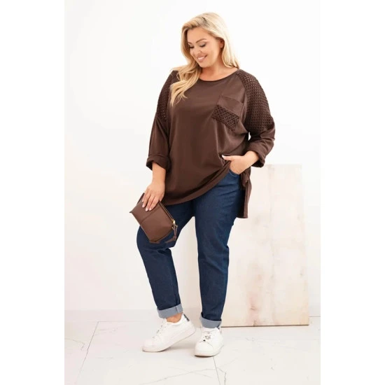 Moteriškas rudas megztinis su raštu Stelo Moteriški megztiniai