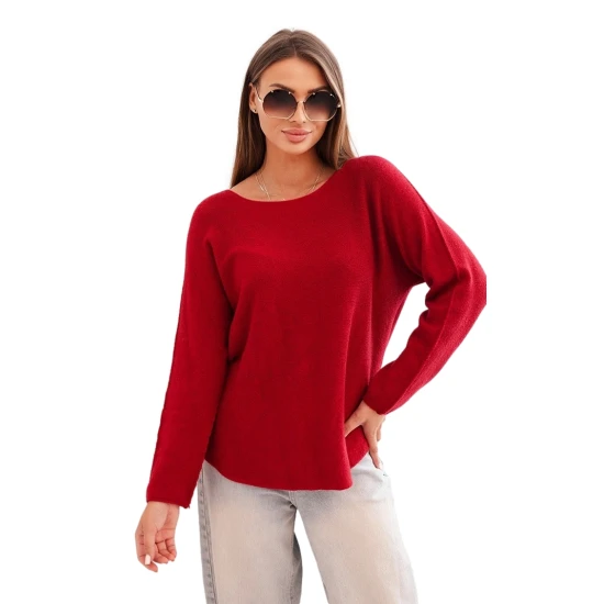 Moteriškas bordo spalvos megztinis Romil Moteriški megztiniai