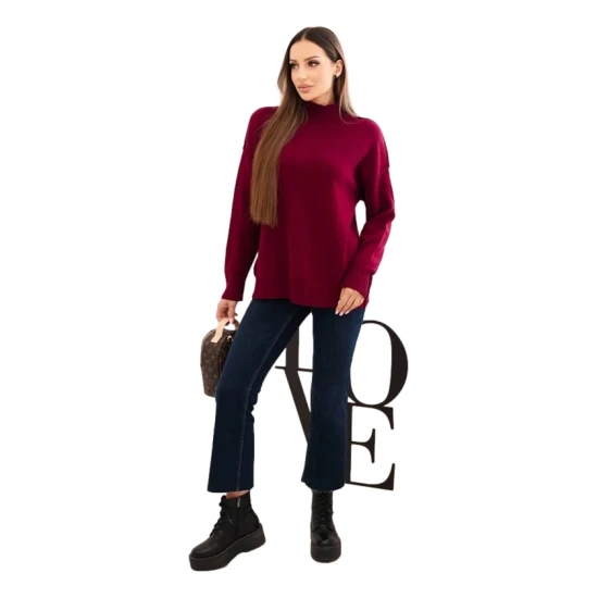 Moteriškas bordo megztinis aukštu kaklu Larsi Moteriški megztiniai