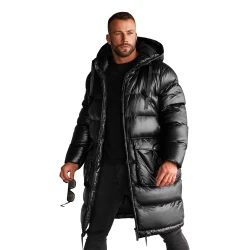 Juoda  blizgi vyriška striukė su gobtuvu Monakko