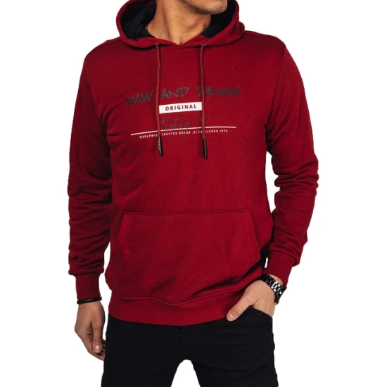 Vyriškas bordo džemperis su gobtuvu Denim Vyriški džemperiai su gobtuvu