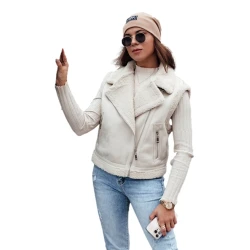 Moteriška balta liemenė su kailiuku Wool