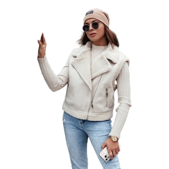 Moteriška balta liemenė su kailiuku Wool Moteriškos liemenės