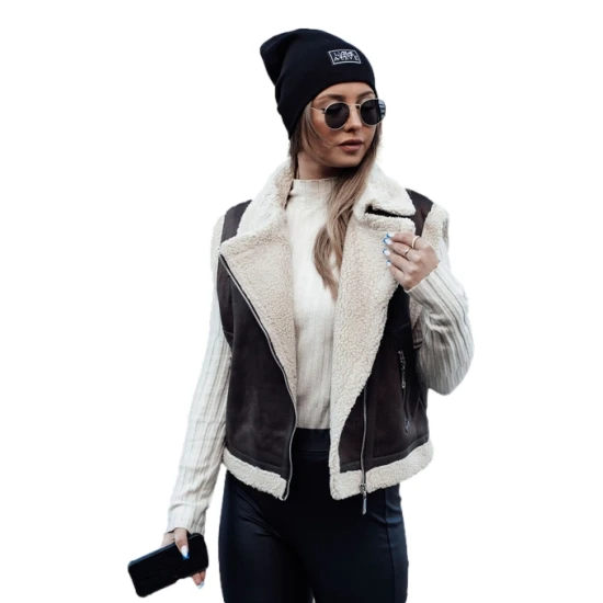 Moteriška tamsiai ruda liemenė su kailiuku Wool Moteriškos liemenės