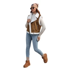 Moteriška ruda liemenė su kailiuku Wool