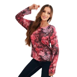 Moteriška juoda gėlėta palaidinė ilgomis rankovėmis Flowers